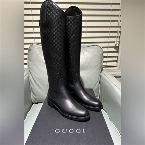 gucci black guccissima leather maud back-zipper riding boots|Gucci designer ankle boots.